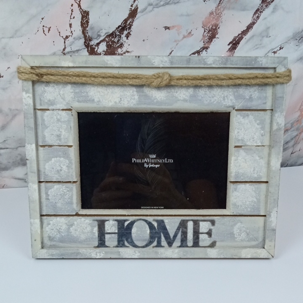 🫟 Godinger Whitewashed Wood 'HOME' Photo Frame